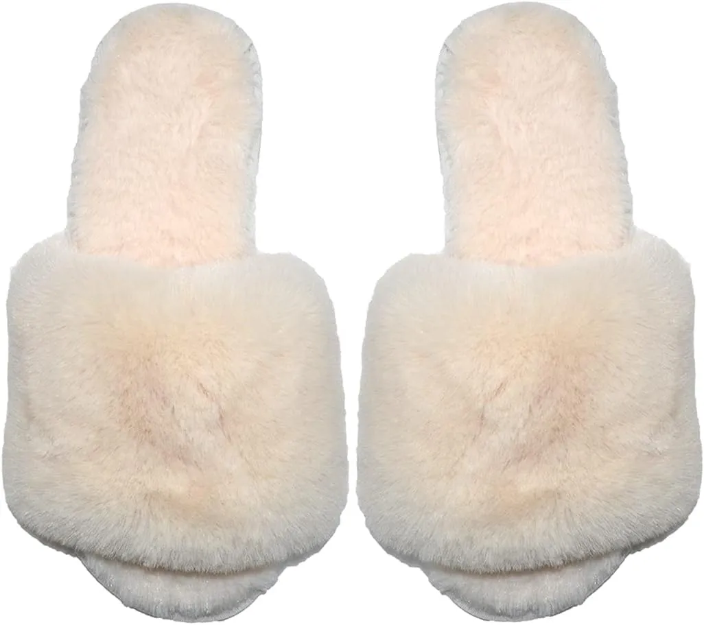 Millffy Women Fluffy Ladies Slippers Faux Wool Fuzzy Slippers Chic Luxurious Open Toed Soft Fur Slippers