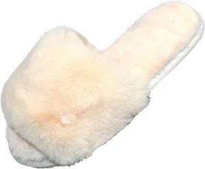 Millffy Women Fluffy Ladies Slippers Faux Wool Fuzzy Slippers Chic Luxurious Open Toed Soft Fur Slippers