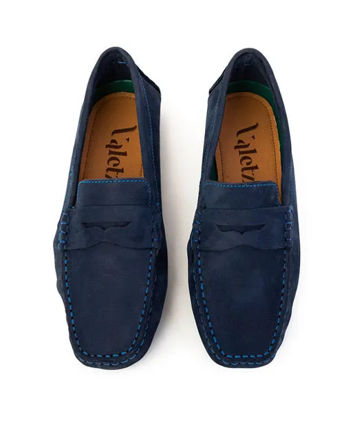 Mocasin o loafer driver antifaz azul navy nubuck