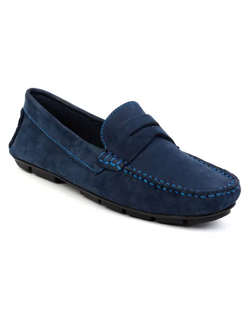 Mocasin o loafer driver antifaz azul navy nubuck