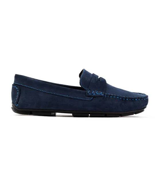 Mocasin o loafer driver antifaz azul navy nubuck