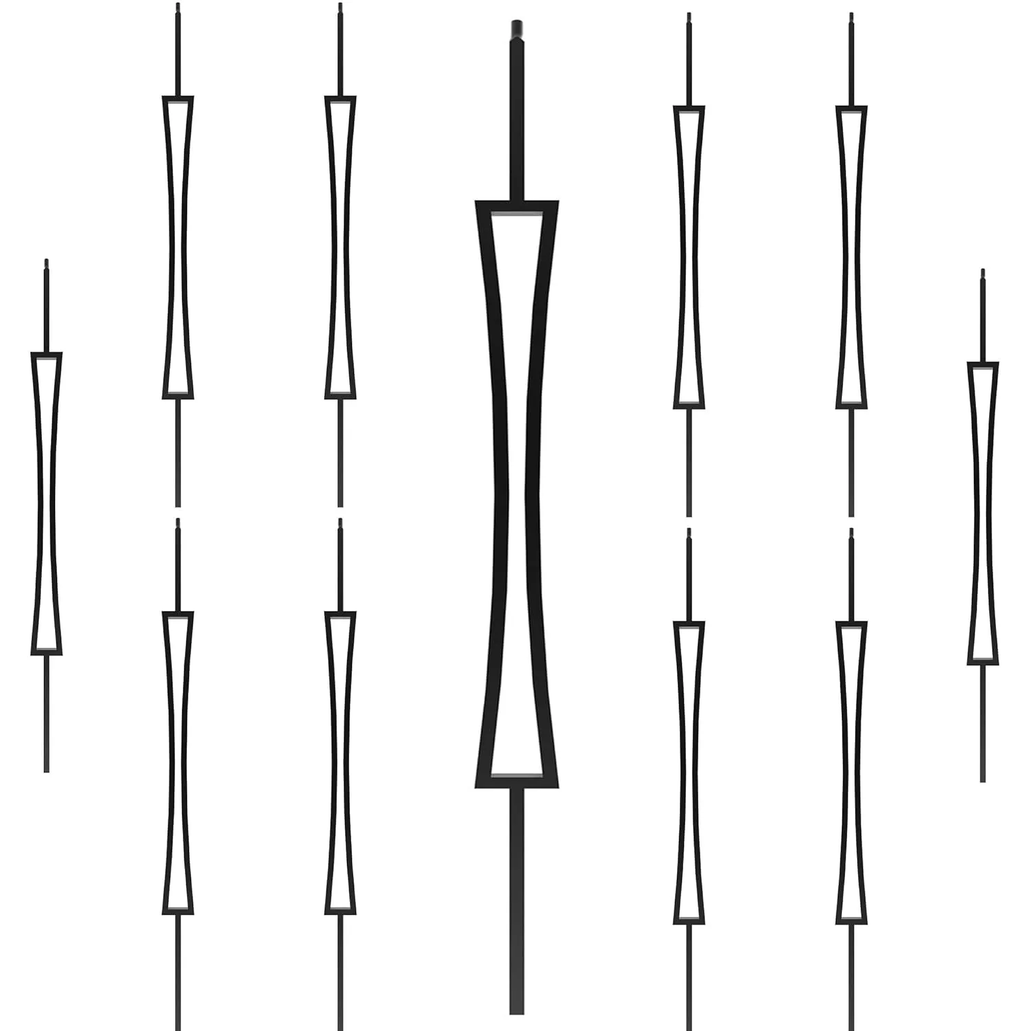 Modern Hourglass Rectangle Iron Baluster (Contractor 10-Pack) 1/2" x 44" Tall (Real Satin Black NOT Matte or Flat Color)