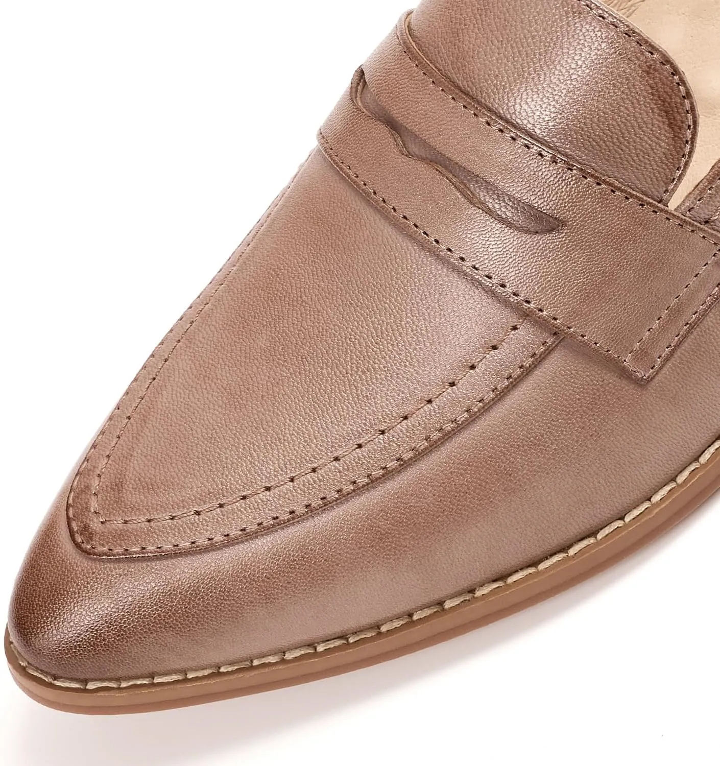 Mona flying Women's Leather Pointed Toe Penny Loafer Dress Casual Slip on Flat Office Work Shoes for Ladies