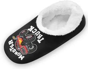 Monster Truck Black Slippers for Kids Home House Fuzzy Slipper Indoor Soft Plush Fleece Non Slip Casual Shoes for Boys Girls, S
