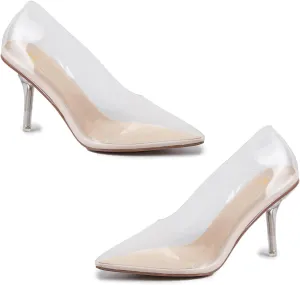 MOOMMO Women Clear Stiletto Pumps Closed Pointed Toe Slip On Transparent Stiletto High Heels 3 Inch Sexy PVC Dress Heels Shoes Sandals Comfort Stylish Party Wedding Summer 4-9 M US