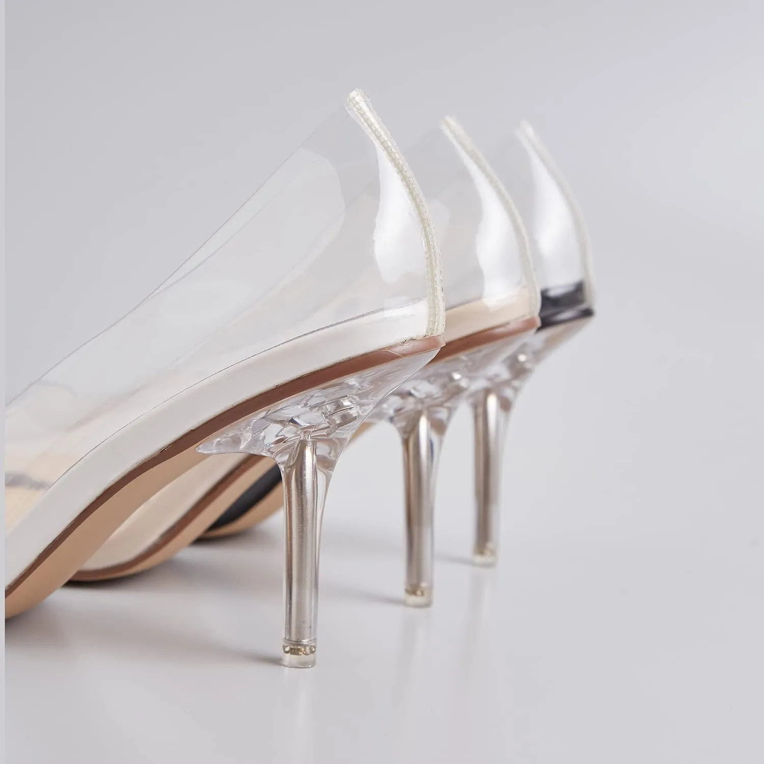 MOOMMO Women Clear Stiletto Pumps Closed Pointed Toe Slip On Transparent Stiletto High Heels 3 Inch Sexy PVC Dress Heels Shoes Sandals Comfort Stylish Party Wedding Summer 4-9 M US
