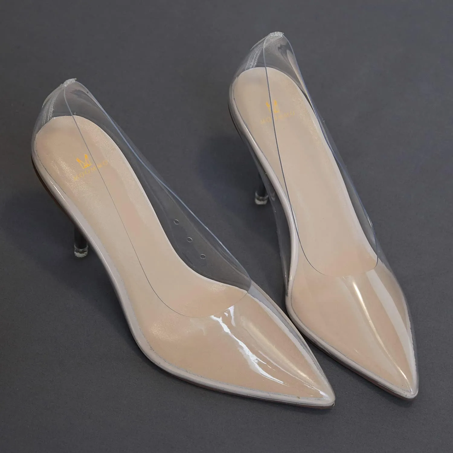 MOOMMO Women Clear Stiletto Pumps Closed Pointed Toe Slip On Transparent Stiletto High Heels 3 Inch Sexy PVC Dress Heels Shoes Sandals Comfort Stylish Party Wedding Summer 4-9 M US