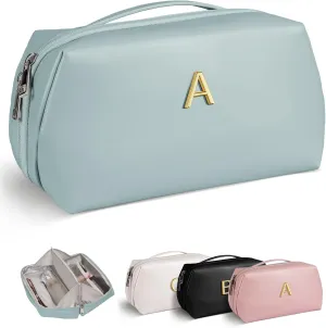 Mothers Day Gifts for Mom - Initial Makeup Bag for Women Girls, Bridesmaid Gifts, Teacher Appreciation Gifts, Graduation Gifts, Large Capacity & Wide Open Cosmetic Toiletry Bags, Friends Gift