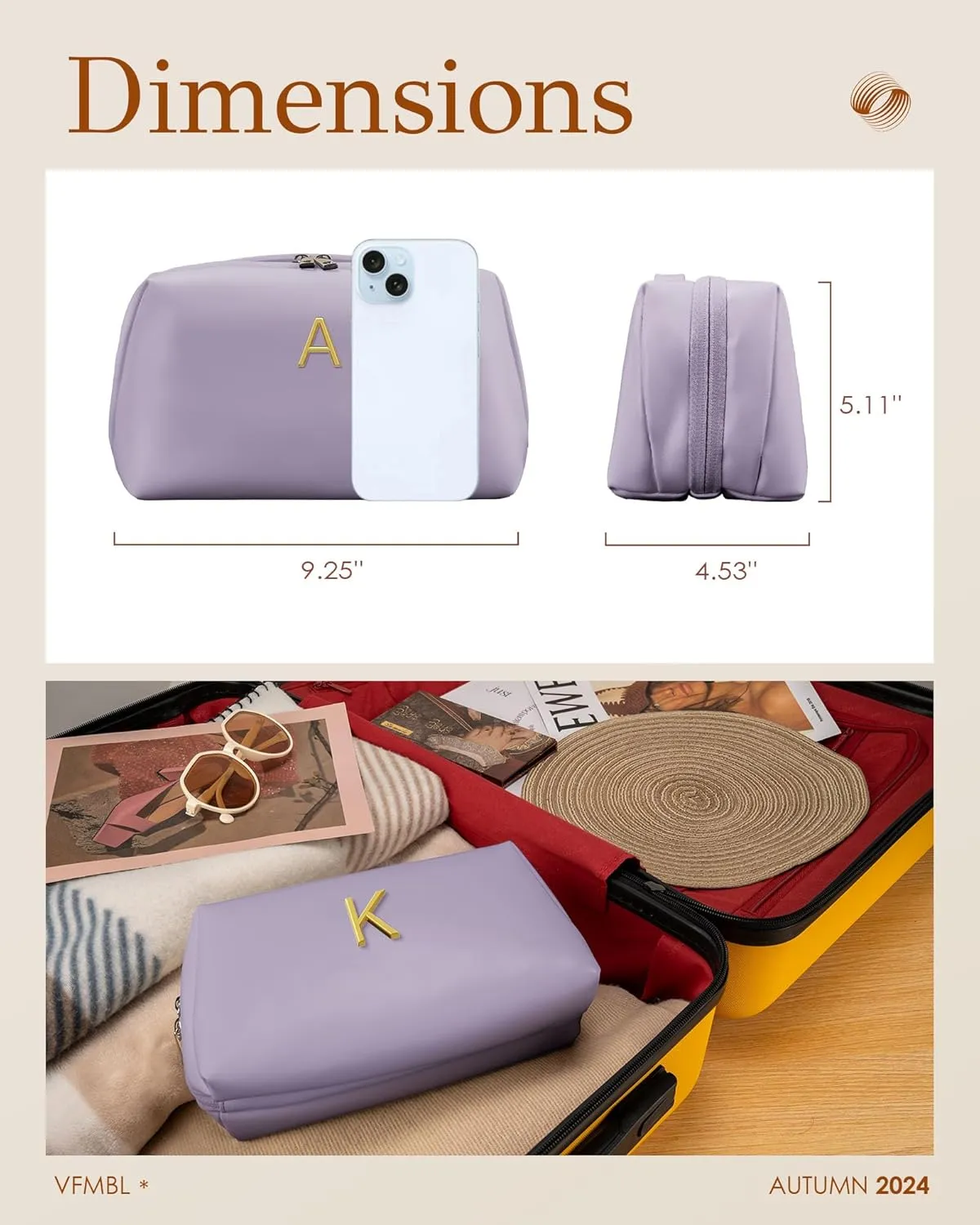 Mothers Day Gifts for Mom - Initial Makeup Bag for Women Girls, Bridesmaid Gifts, Teacher Appreciation Gifts, Graduation Gifts, Large Capacity & Wide Open Cosmetic Toiletry Bags, Friends Gift