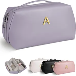 Mothers Day Gifts for Mom - Initial Makeup Bag for Women Girls, Bridesmaid Gifts, Teacher Appreciation Gifts, Graduation Gifts, Large Capacity & Wide Open Cosmetic Toiletry Bags, Friends Gift