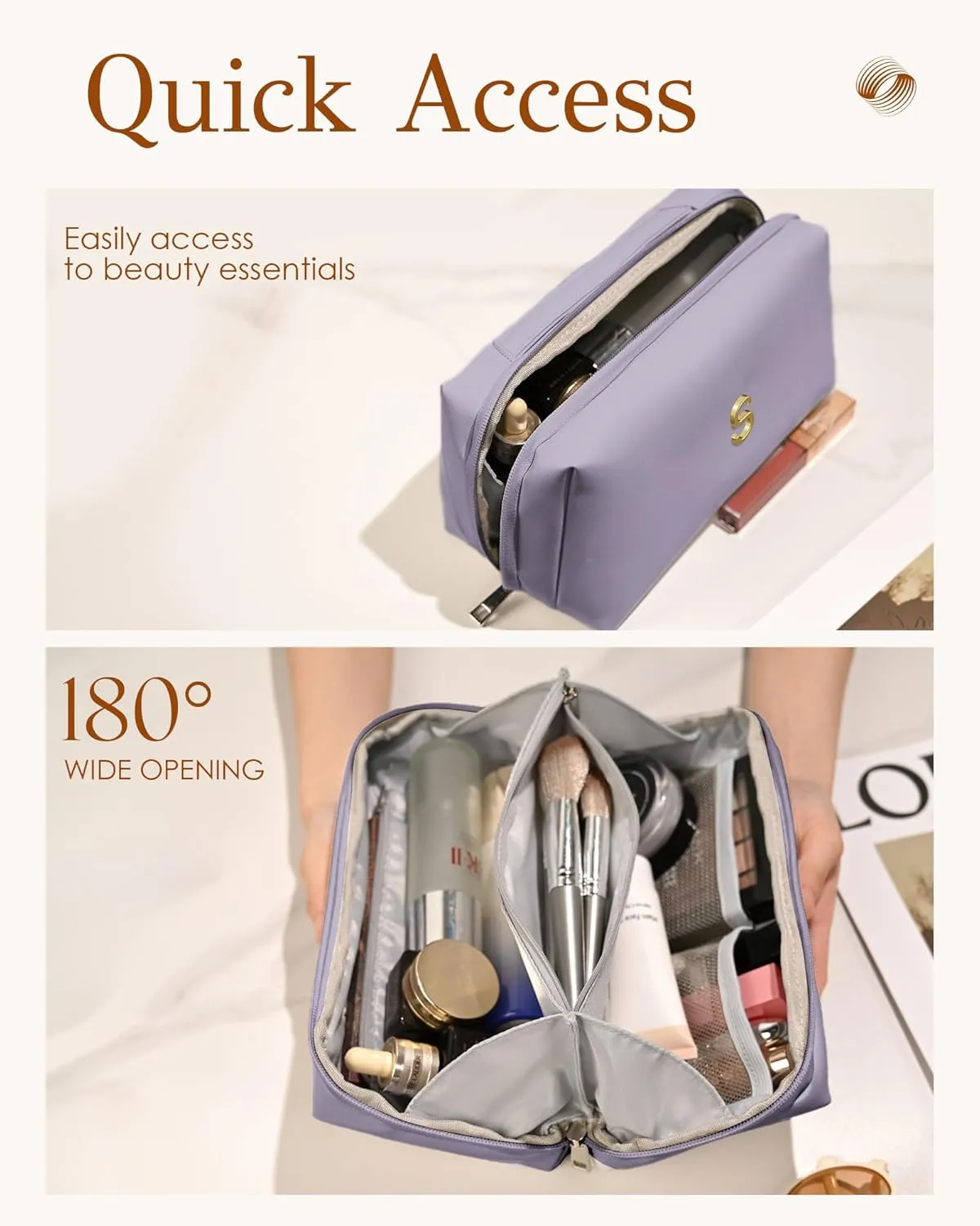 Mothers Day Gifts for Mom - Initial Makeup Bag for Women Girls, Bridesmaid Gifts, Teacher Appreciation Gifts, Graduation Gifts, Large Capacity & Wide Open Cosmetic Toiletry Bags, Friends Gift