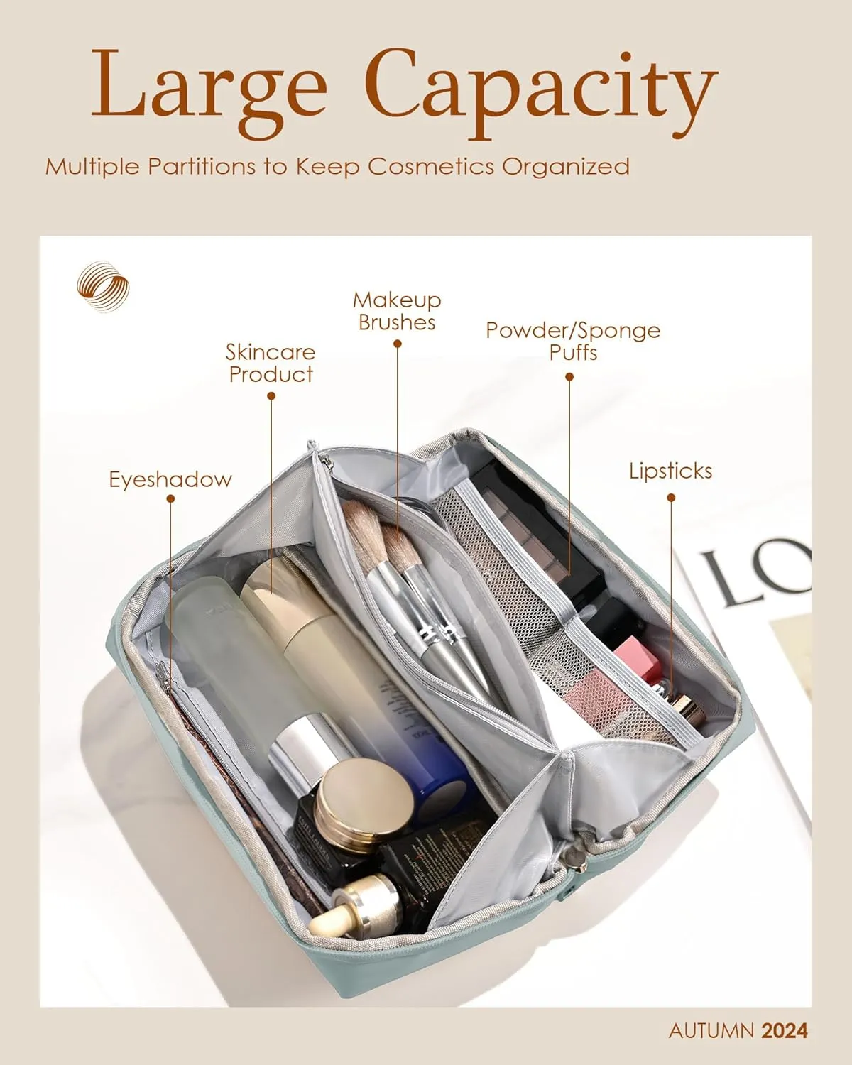 Mothers Day Gifts for Mom - Initial Makeup Bag for Women Girls, Bridesmaid Gifts, Teacher Appreciation Gifts, Graduation Gifts, Large Capacity & Wide Open Cosmetic Toiletry Bags, Friends Gift