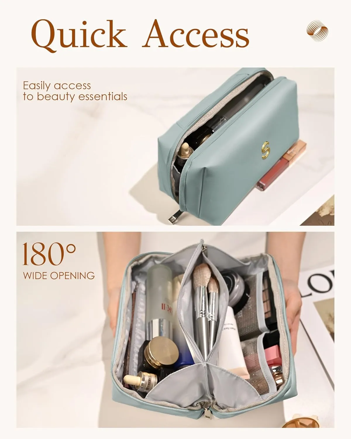 Mothers Day Gifts for Mom - Initial Makeup Bag for Women Girls, Bridesmaid Gifts, Teacher Appreciation Gifts, Graduation Gifts, Large Capacity & Wide Open Cosmetic Toiletry Bags, Friends Gift