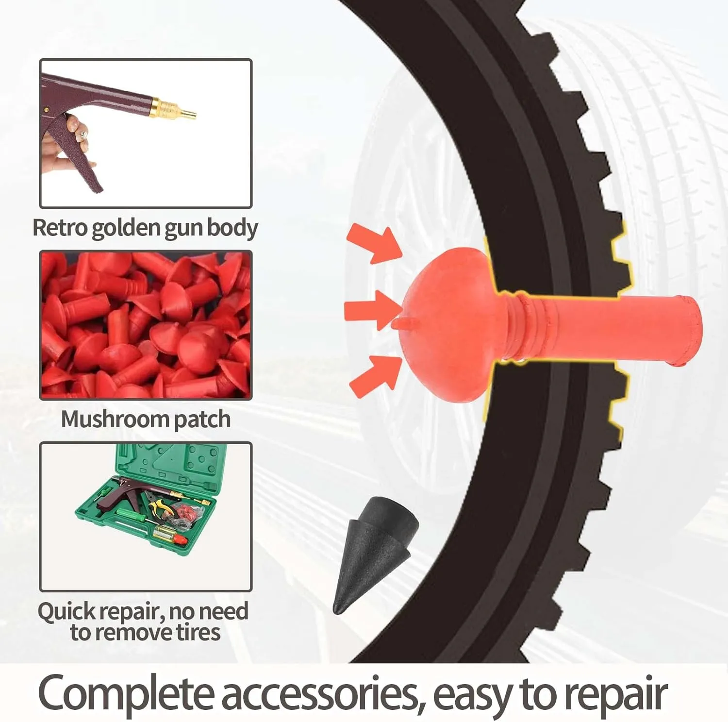 Motorcycle tire Repair kit, tire Repair Mushroom Plug Universal Tire Repair Tools to Fix Punctures and Plug Flats Patch Kit for car Motorcycle, ARB，ATV, Tractor, Trailer