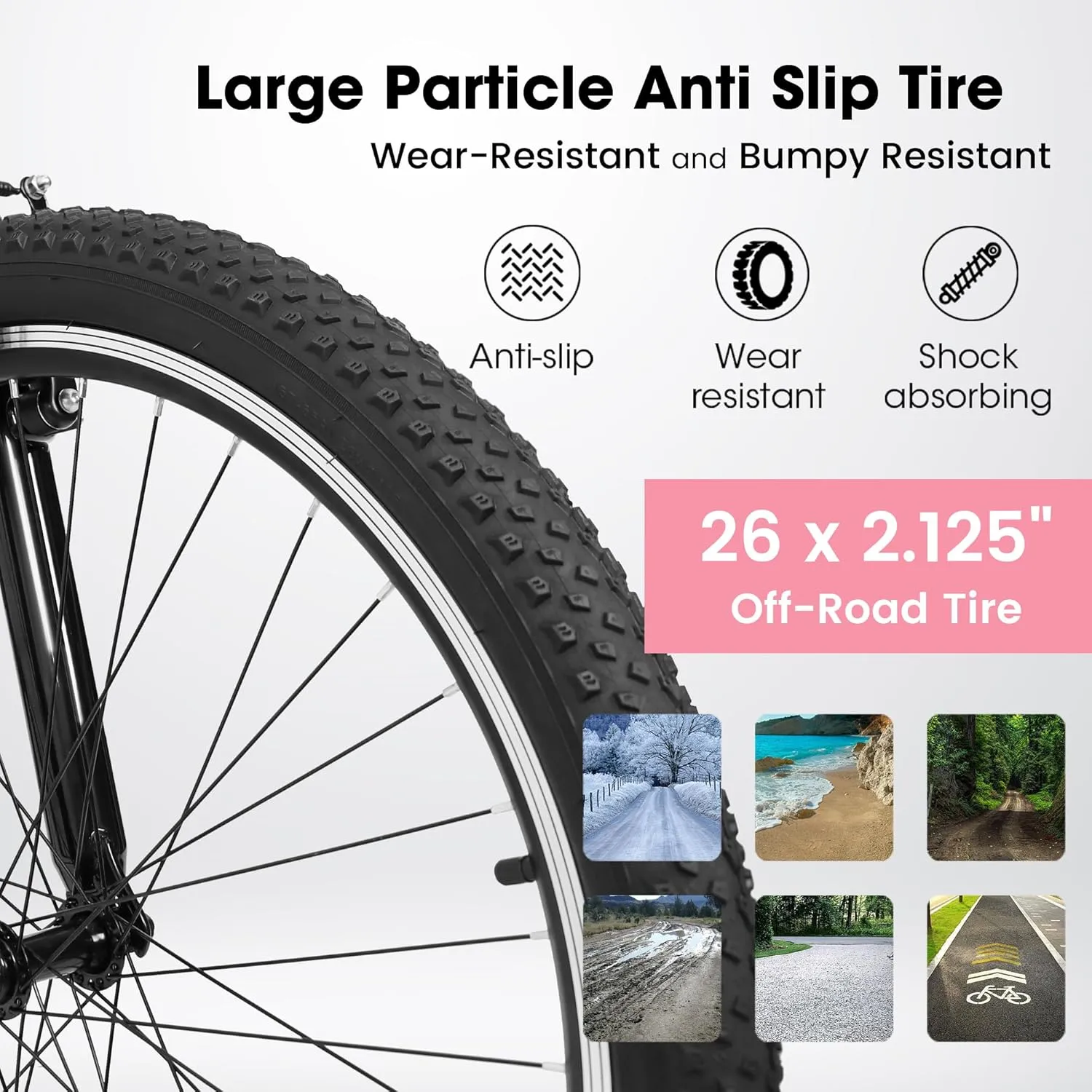 Mountain Bike 24 26 27.5 Inch Dual/Front Suspension Mens Womens Mountain Bike, 21 Speeds Dual Disc Brake, Carbon Steel Mountain Bike, Trail Beach Snow Commuter City Bikes, Birthday Gift Choice