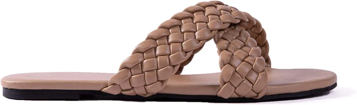 Mtzyoa Women Flat Sandals Braided Leather Crossover Nude Dressy Fashion Evening Party Wedding Sandals