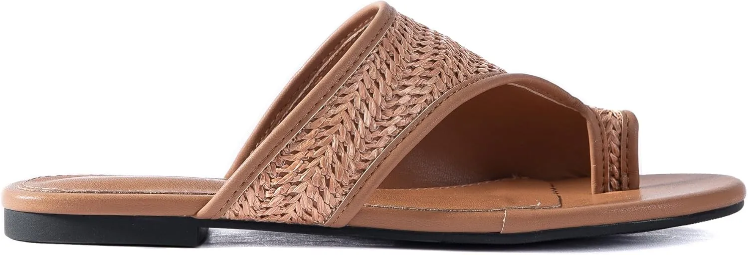 Mtzyoa Women Flat Sandals Straw Braided Orthopedic Support Non-Slip Cushion Casual Solid Dressy Comfortable Vacation Evening Wear