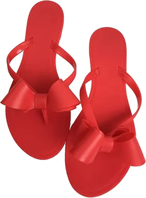 Mtzyoa Women Flip-Flops Flat Sandals Jelly Bow Beach Flat Rivets Rain Cute Dressy Summer Sandals