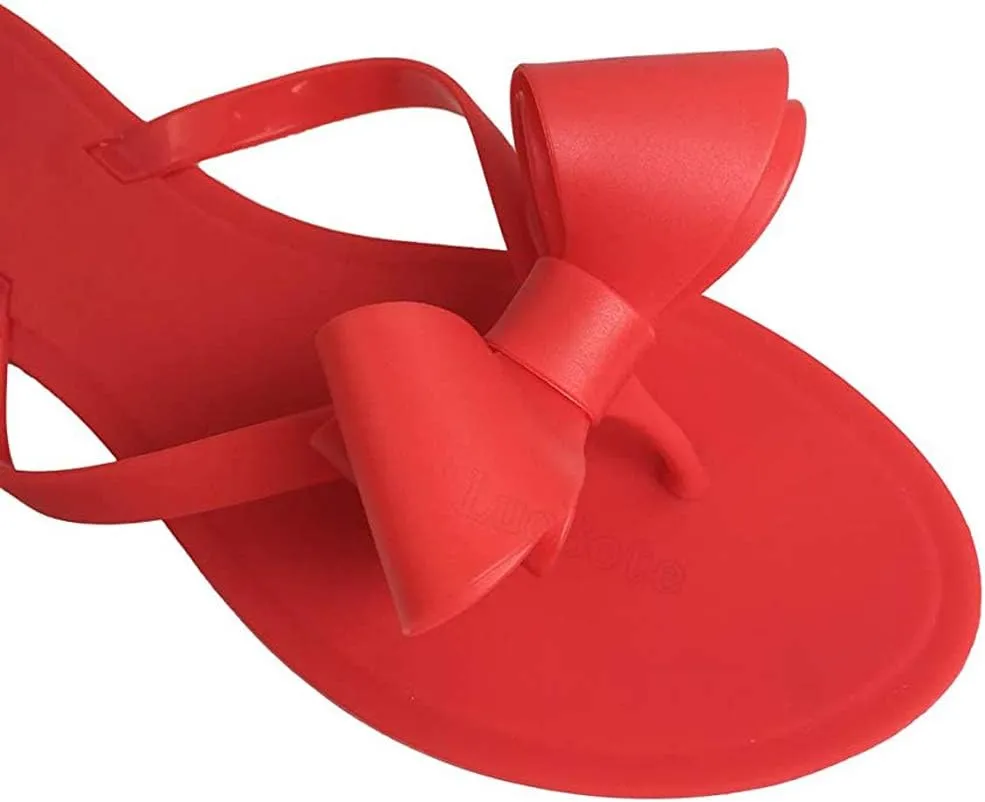 Mtzyoa Women Flip-Flops Flat Sandals Jelly Bow Beach Flat Rivets Rain Cute Dressy Summer Sandals