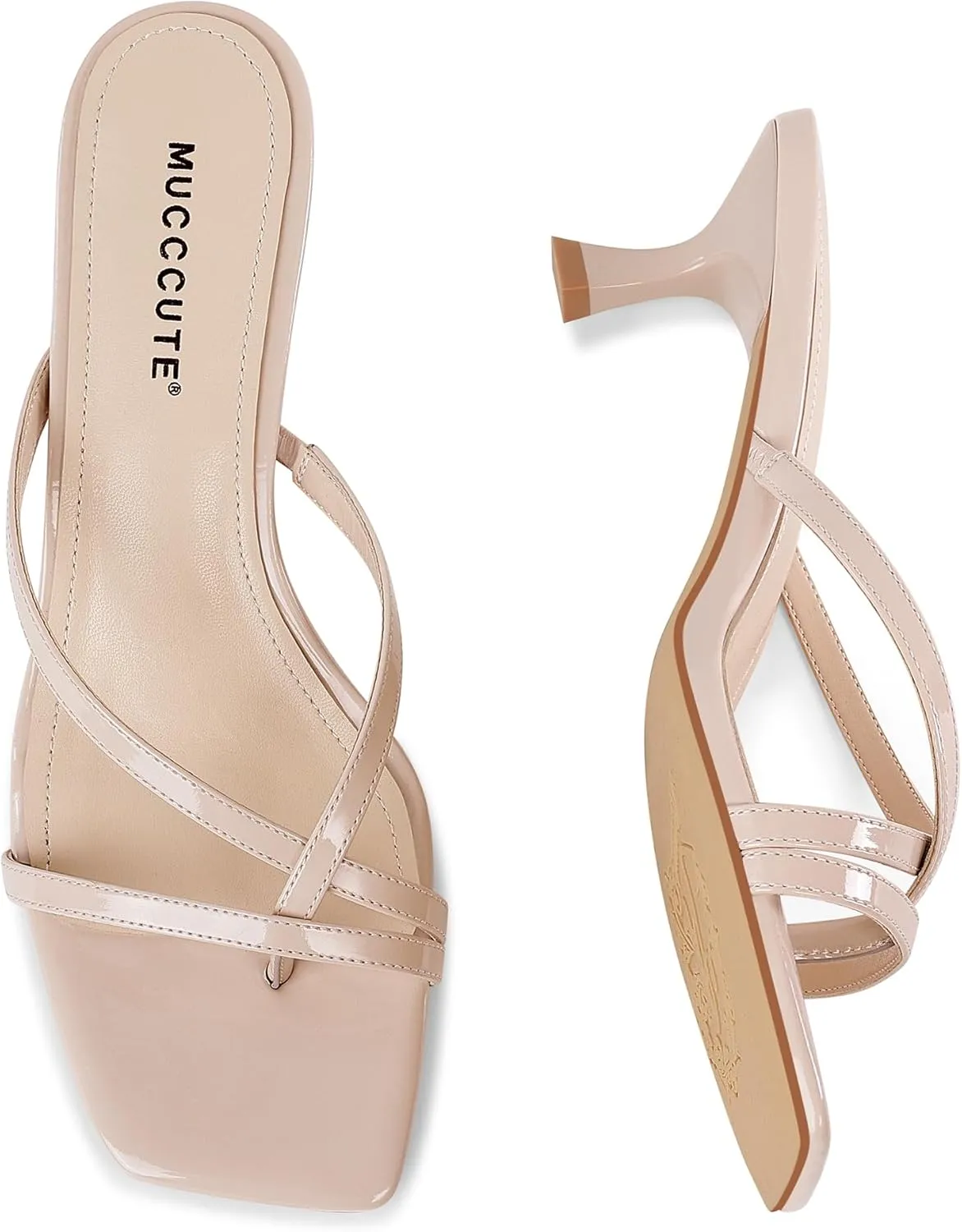 MUCCCUTE Kitten Heels for Women Square Open Toe Flip Flop Heels 2inch Thong Heeled Sandals