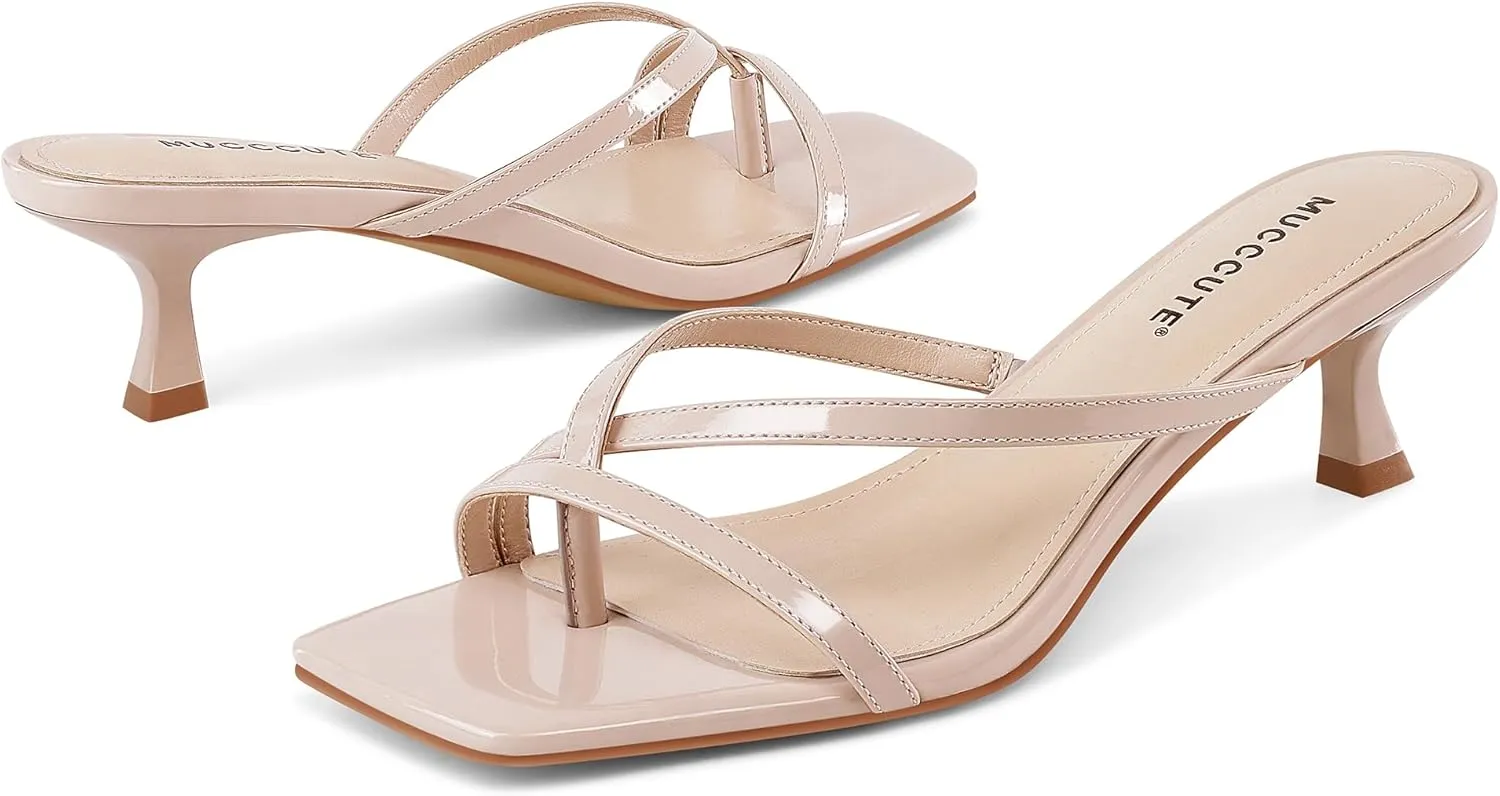 MUCCCUTE Kitten Heels for Women Square Open Toe Flip Flop Heels 2inch Thong Heeled Sandals