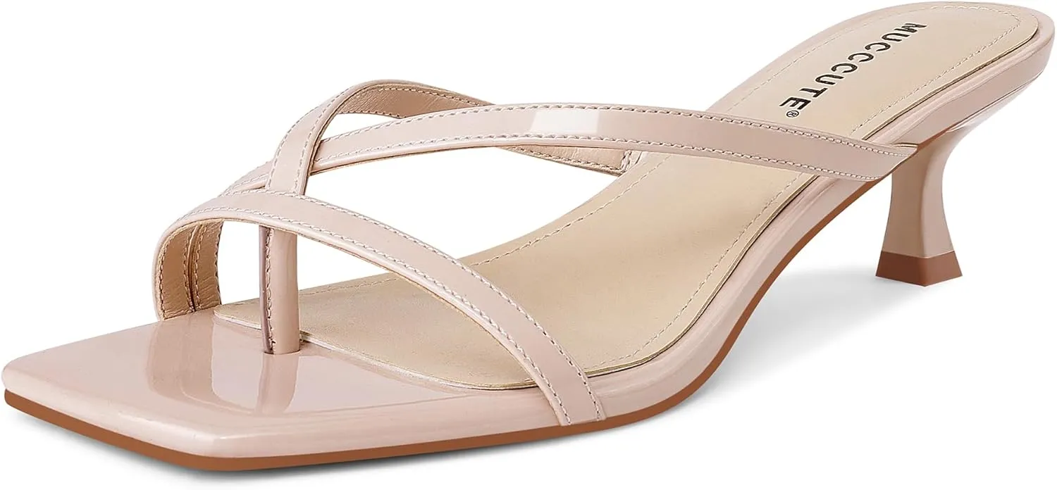 MUCCCUTE Kitten Heels for Women Square Open Toe Flip Flop Heels 2inch Thong Heeled Sandals