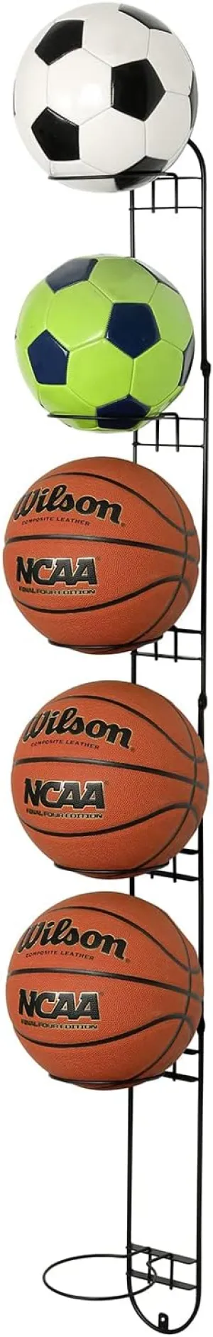 MyGift Modern Black Metal Sports Ball Storage Rack, Medicine Ball, Basketball, Soccer Ball, Volleyball Wall Holder for Gym or Garage