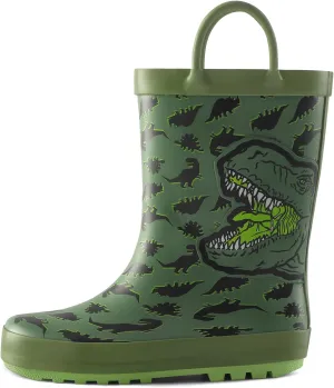 mysoft Kids Rain Boots for Girls Boys Toddler Waterproof Rubber Cute Printed with Easy-On Handles