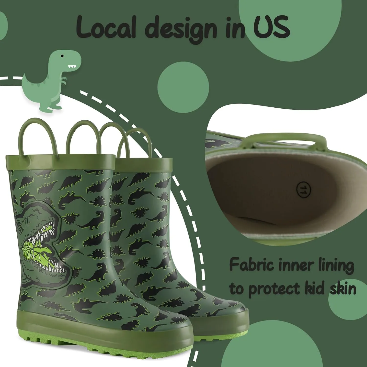 mysoft Kids Rain Boots for Girls Boys Toddler Waterproof Rubber Cute Printed with Easy-On Handles