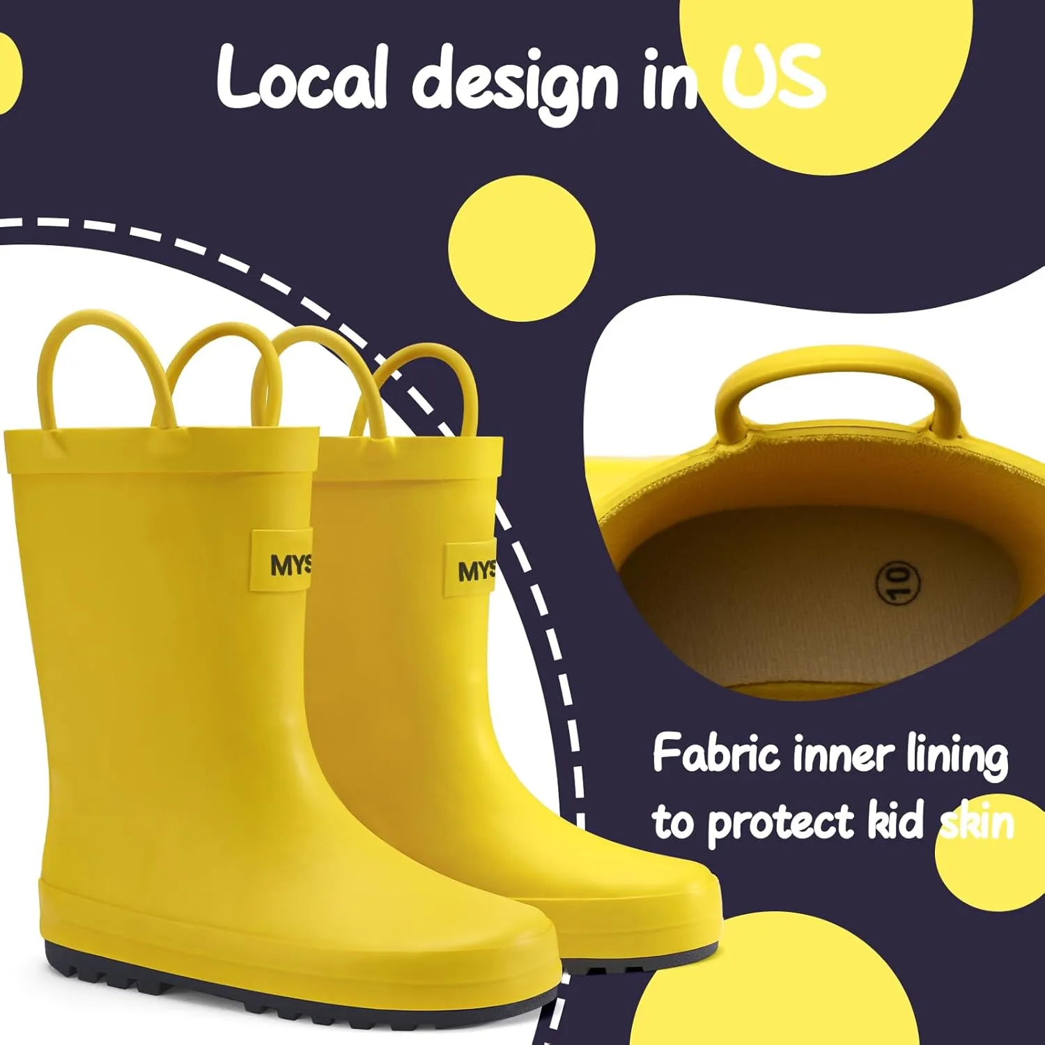 mysoft Kids Rain Boots for Girls Boys Toddler Waterproof Rubber Cute Printed with Easy-On Handles