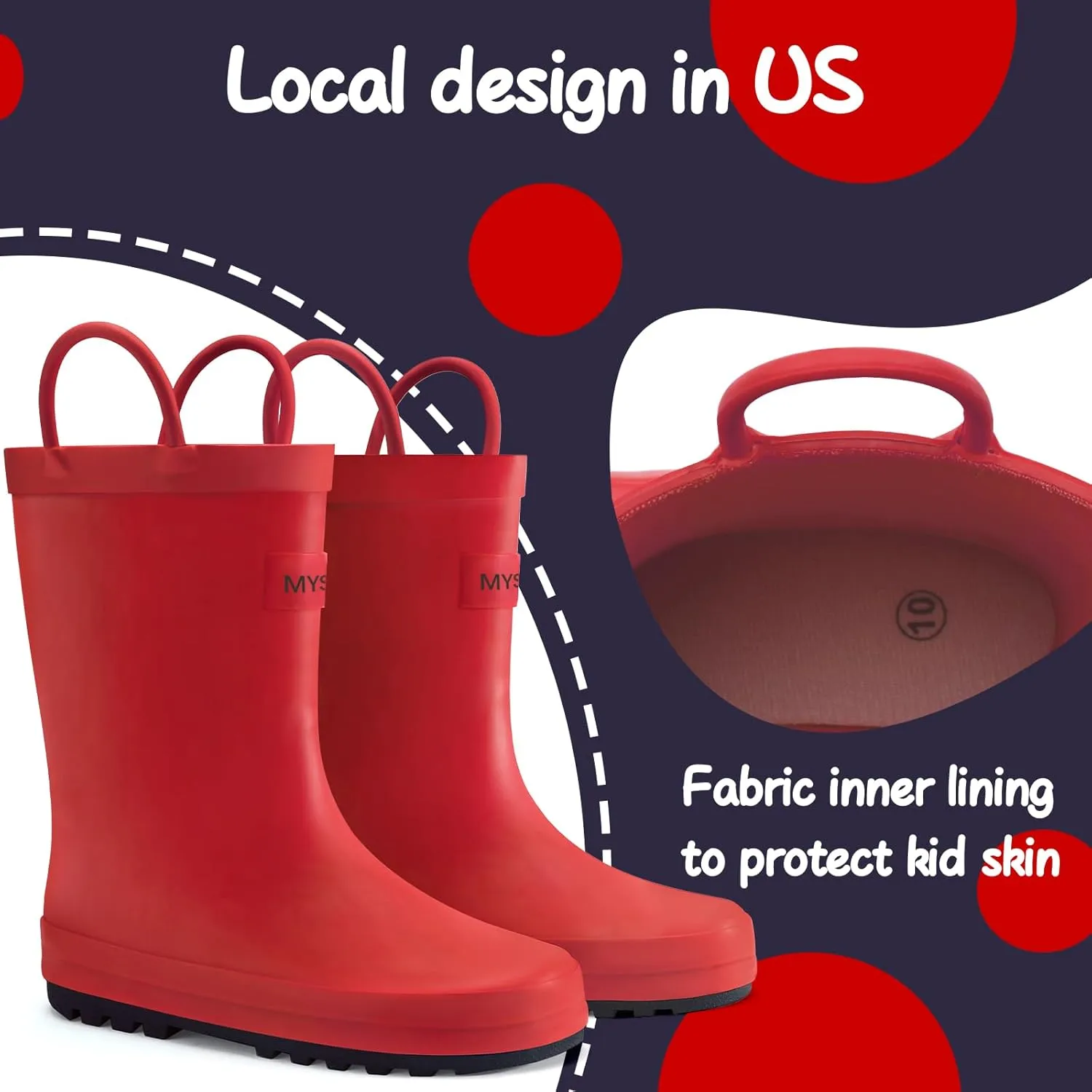 mysoft Kids Rain Boots for Girls Boys Toddler Waterproof Rubber Cute Printed with Easy-On Handles