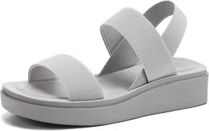 mysoft Women's Platform Wedges Sandals Slingback Lightweight Elastic Ankle Strap Low Wedges Walking Sandals Comfortable Slip On Casual Shoes