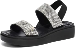mysoft Women's Platform Wedges Sandals Slingback Lightweight Elastic Ankle Strap Low Wedges Walking Sandals Comfortable Slip On Casual Shoes