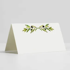 Nancy Nikko Place Cards with Green Leafy Olive Branch for Weddings, Showers, and Dinner Parties. Table Tent Style, Scored for Easy Folding. Available in Pkgs of 12/25 / 50 (25)