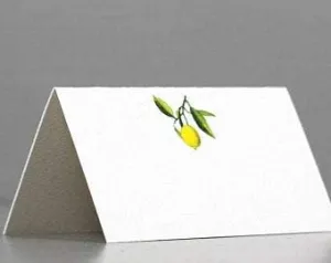 Nancy Nikko Place Cards with Lemon on Branch for Weddings, Showers, and Dinner Parties. Table Tent Style, Scored for Easy Folding. Available in Pkgs of 12