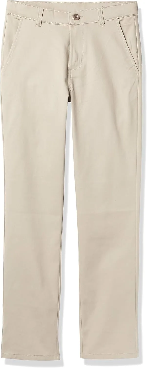 Nautica Boys' Flat Front Stretch Twill Chino Khaki Pant