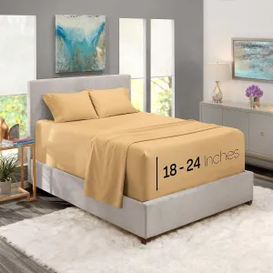 Nestl Full Size Sheet Set, 4 Piece Extra Deep Pocket (18-24 inches), Microfiber, Hotel Luxury, Soft, Breathable, Wrinkle-Free, Easy to Care, Camel Gold