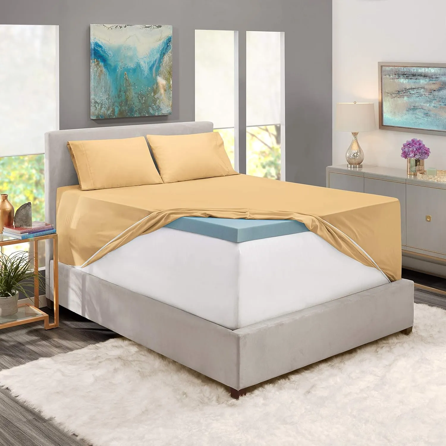 Nestl Full Size Sheet Set, 4 Piece Extra Deep Pocket (18-24 inches), Microfiber, Hotel Luxury, Soft, Breathable, Wrinkle-Free, Easy to Care, Camel Gold