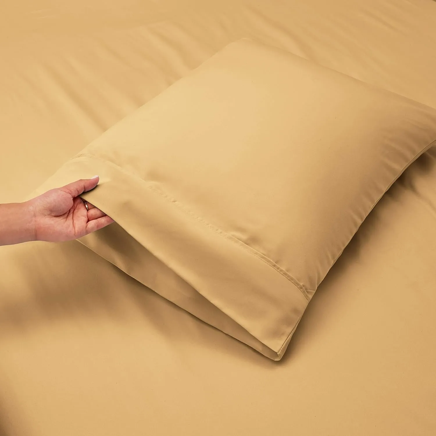 Nestl Full Size Sheet Set, 4 Piece Extra Deep Pocket (18-24 inches), Microfiber, Hotel Luxury, Soft, Breathable, Wrinkle-Free, Easy to Care, Camel Gold