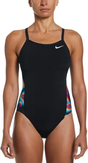 Nike Women's Hydrastrong Multi Print Racerback One Piece Swimsuit Black, 32
