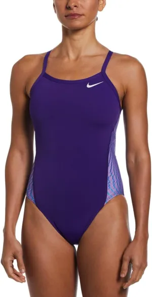 Nike Women's HydraStrong Multi Print Racerback One Piece Swimsuit Court Purple, 30