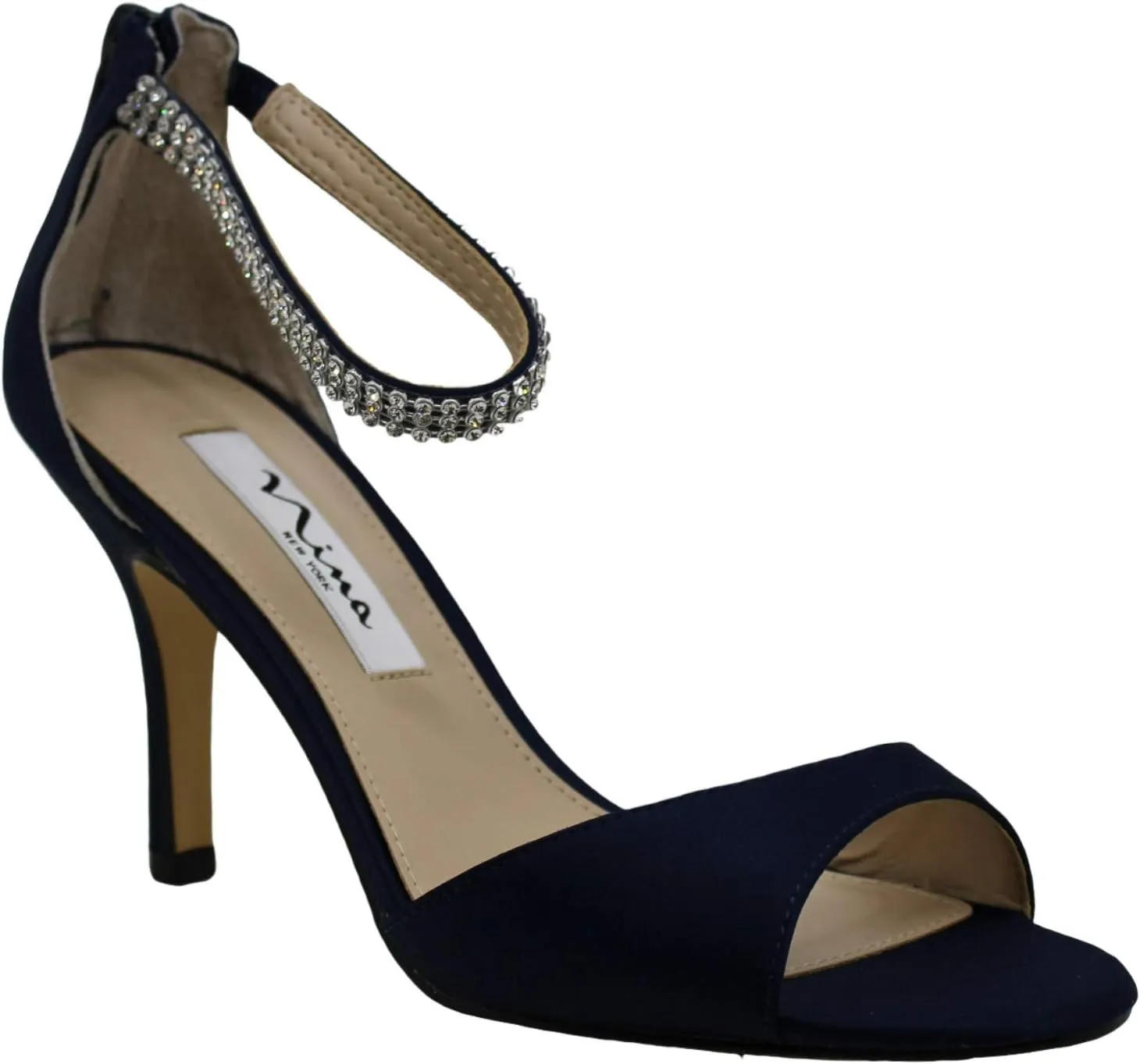 NINA Womens Volanda Rhinestone Ankle Strap Evening Dress Sandals High Heel 3" & Up - Blue