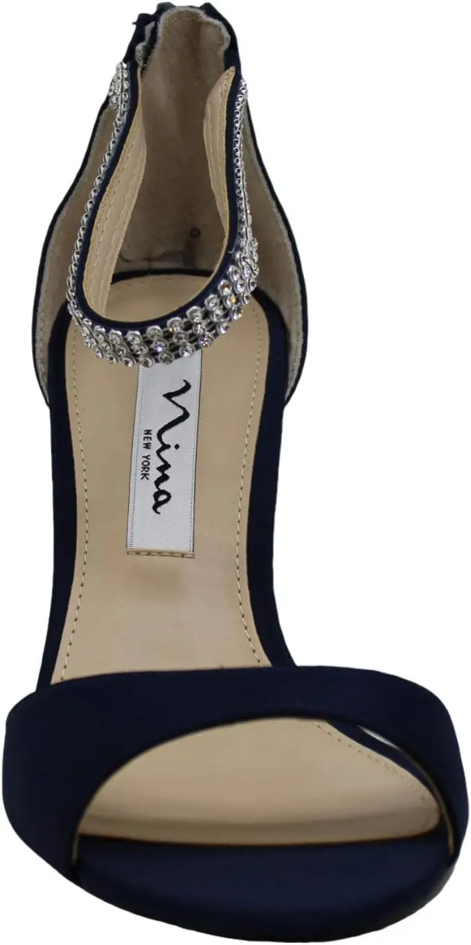 NINA Womens Volanda Rhinestone Ankle Strap Evening Dress Sandals High Heel 3" & Up - Blue