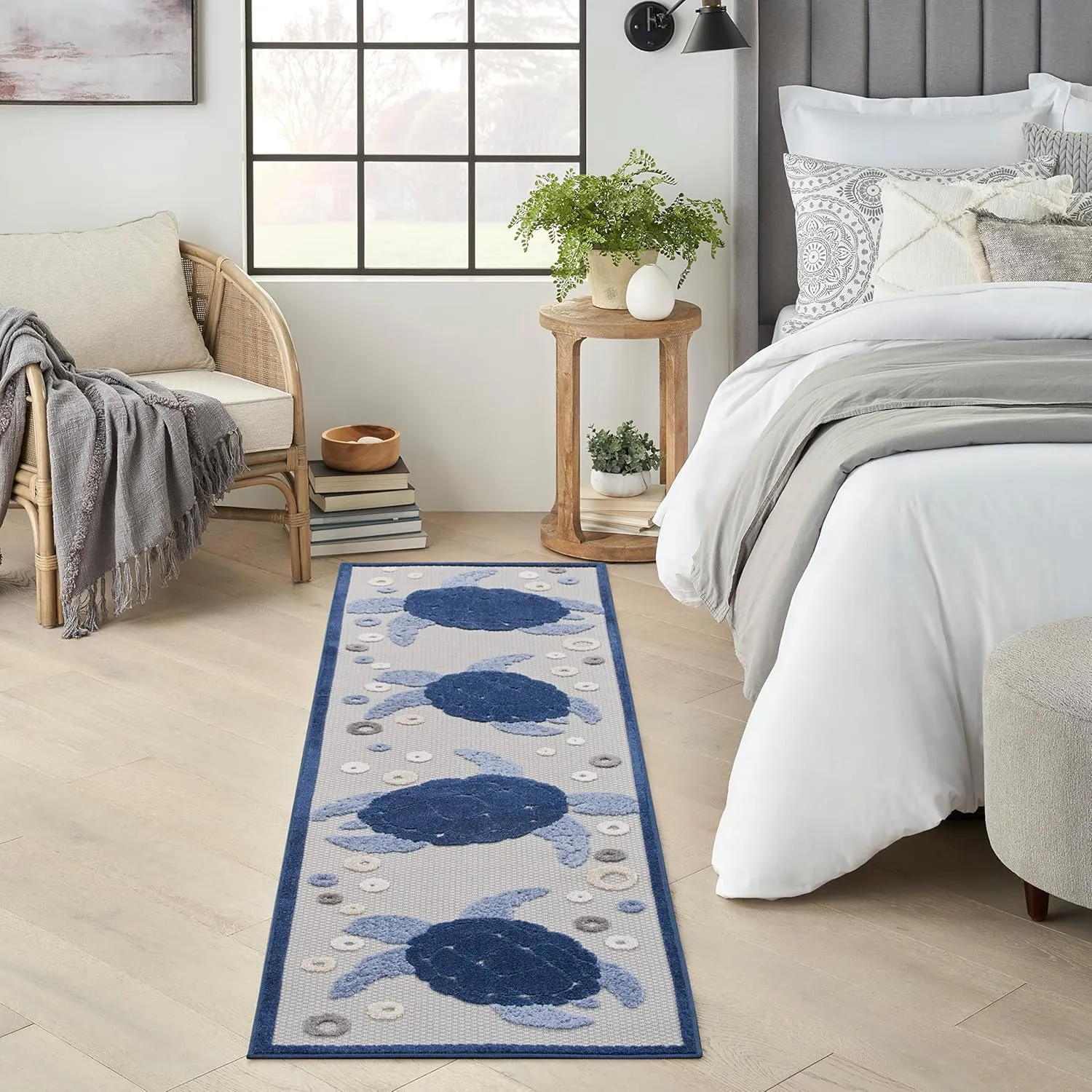 Nourison Aloha Indoor/Outdoor Navy Blue 2'3" x 8' Area Rug, Easy Cleaning, Non Shedding, Bed Room, Living Room, Dining Room, Backyard, Deck, Patio, High-Traffic Areas (2x8)