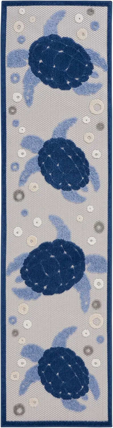 Nourison Aloha Indoor/Outdoor Navy Blue 2'3" x 8' Area Rug, Easy Cleaning, Non Shedding, Bed Room, Living Room, Dining Room, Backyard, Deck, Patio, High-Traffic Areas (2x8)