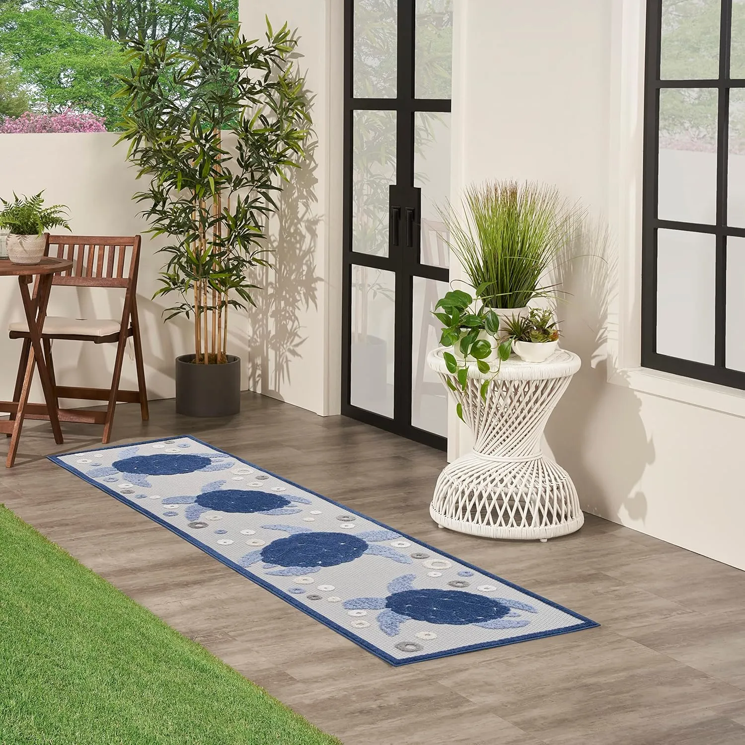 Nourison Aloha Indoor/Outdoor Navy Blue 2'3" x 8' Area Rug, Easy Cleaning, Non Shedding, Bed Room, Living Room, Dining Room, Backyard, Deck, Patio, High-Traffic Areas (2x8)