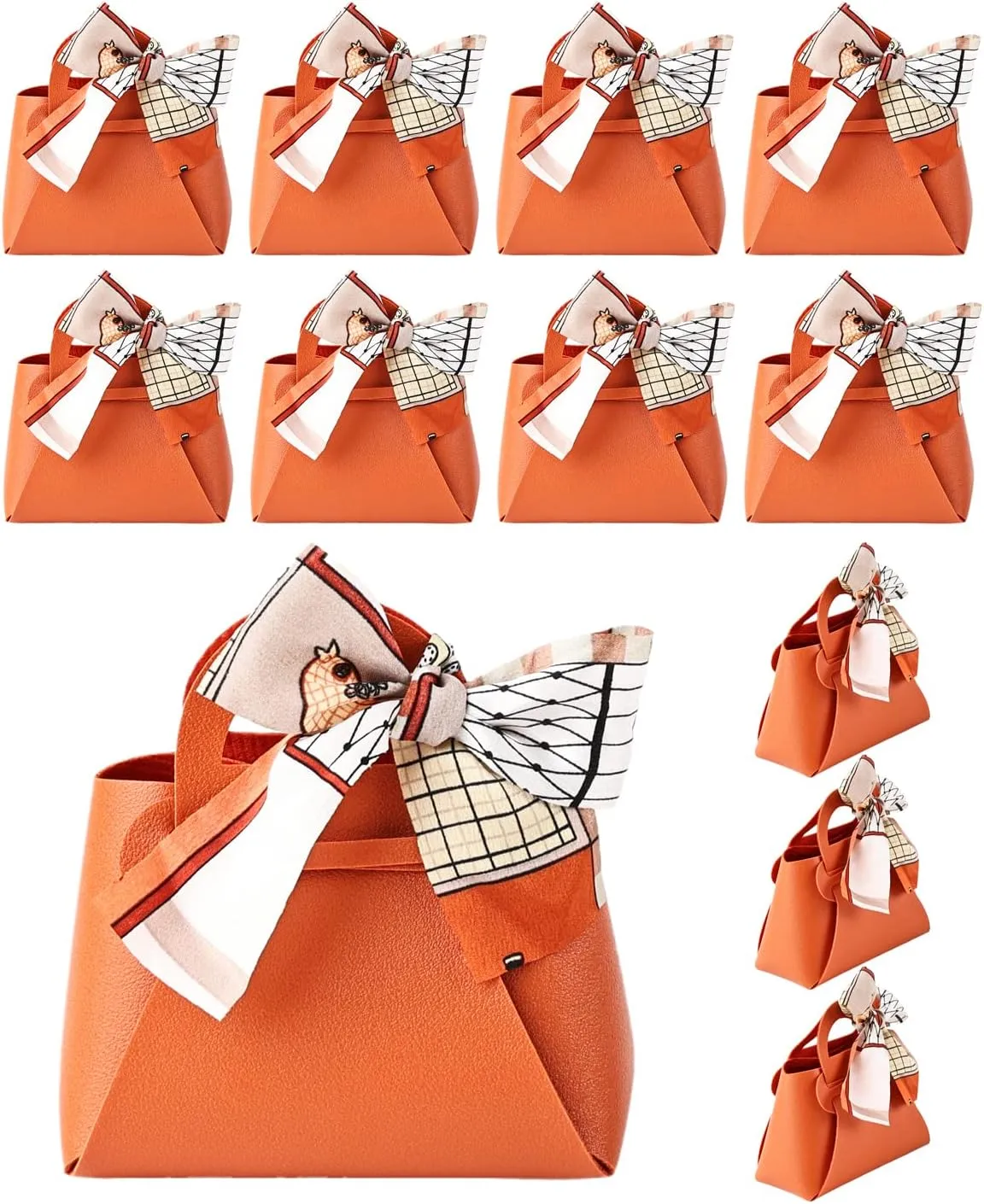 NOWDER 12 Pack Leather Wedding Candy Gift Bags with Handle Reusable Party Favor Boxes for Baby Showers Birthday Christmas Halloween Easter (Orange)