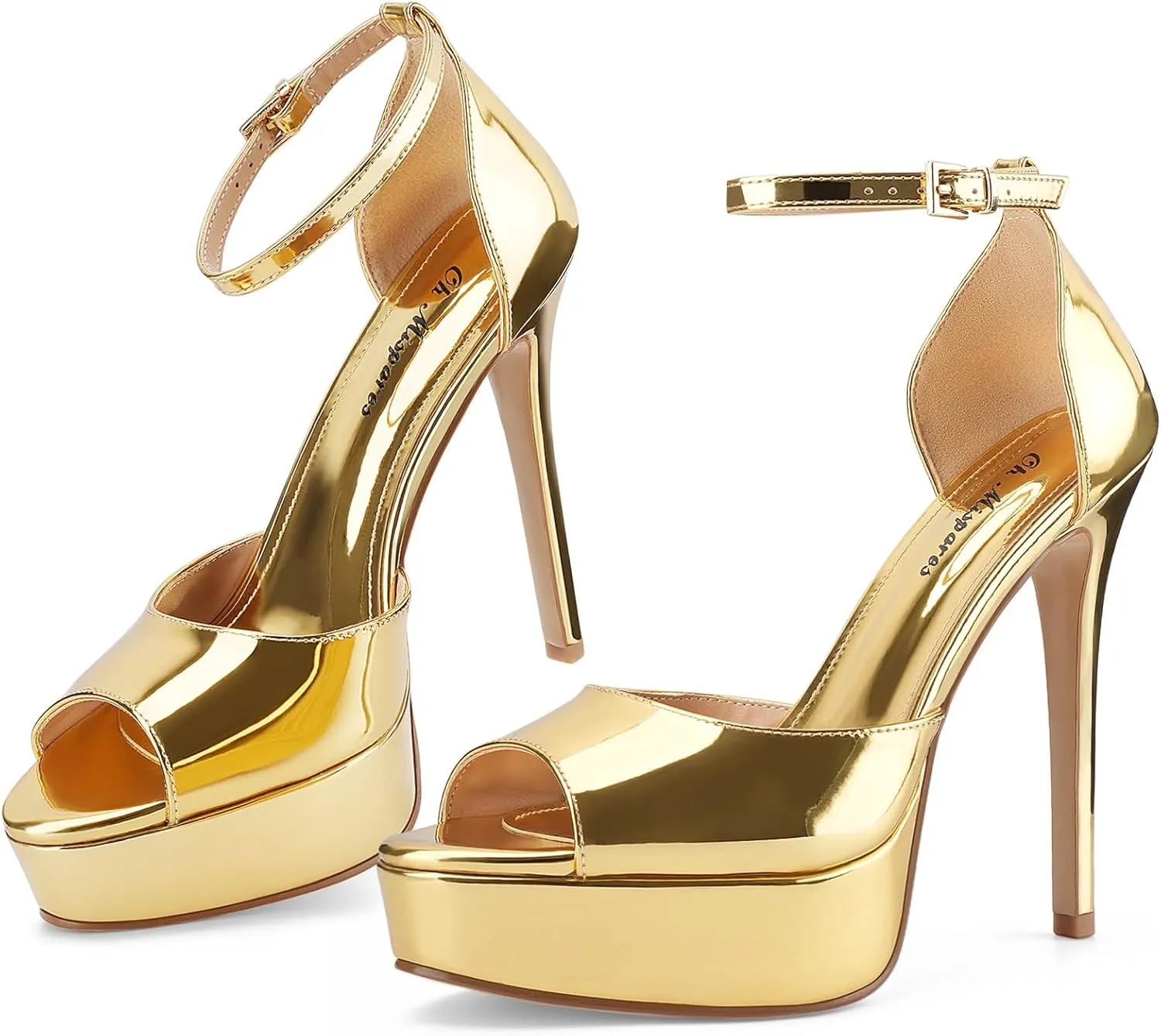 Oh Mispares Women's Stiletto High Heel Sandals Peep Toe Platform Ankle Strap Comfortable Heeled Fashion Sexy Gold Dress Heels for Wedding Evening Party Prom