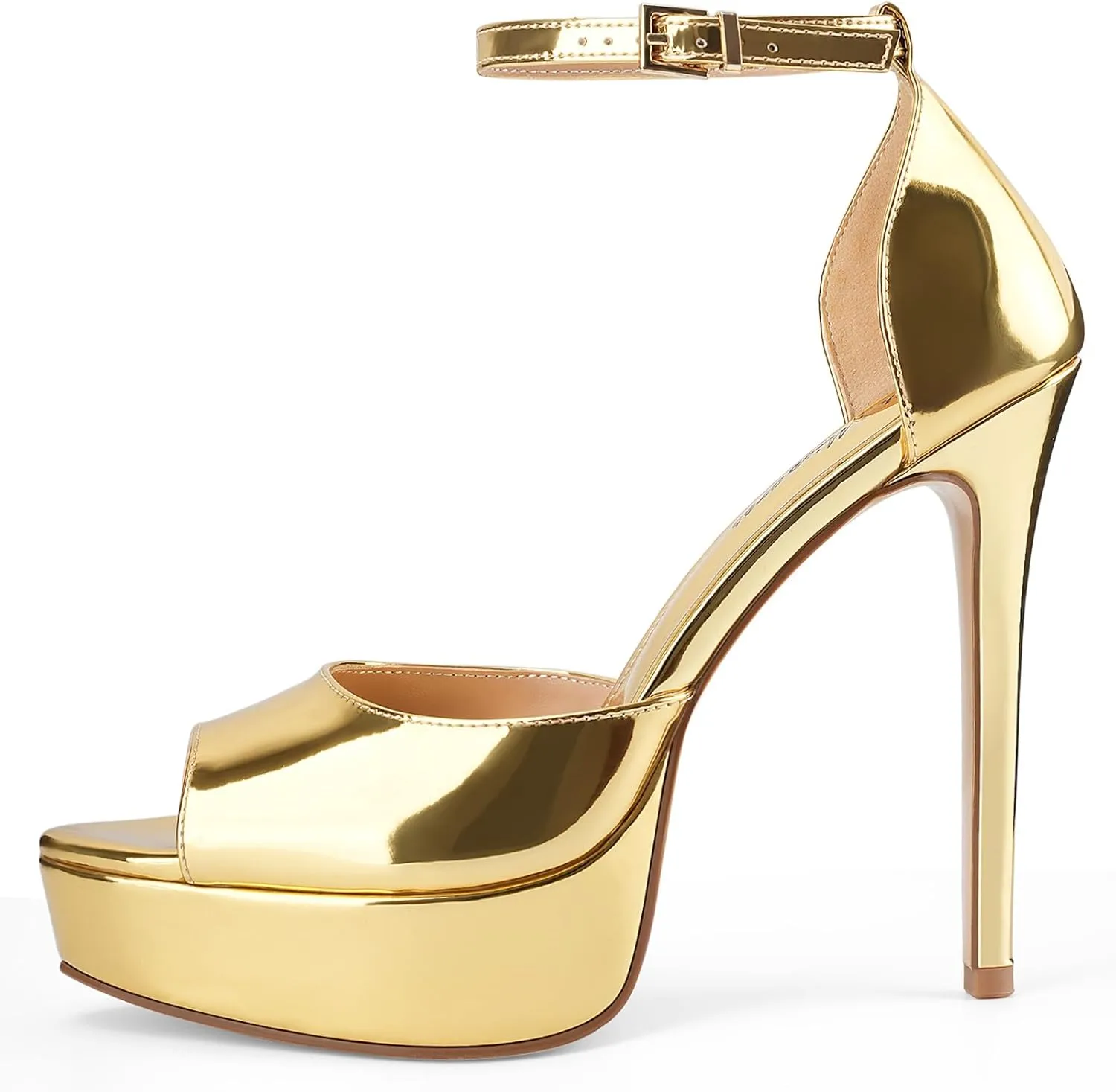 Oh Mispares Women's Stiletto High Heel Sandals Peep Toe Platform Ankle Strap Comfortable Heeled Fashion Sexy Gold Dress Heels for Wedding Evening Party Prom