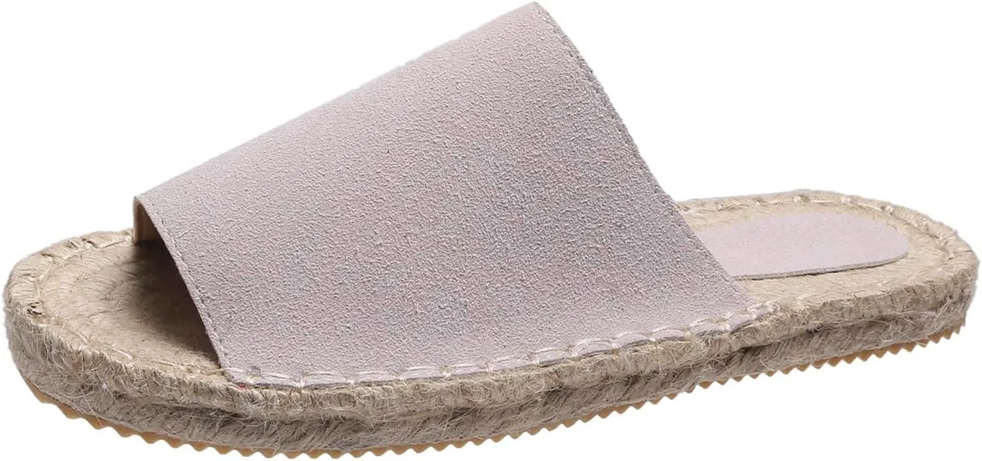 oiangi Espadrille Sandals for Women Flats Summer Casual Open Toe Slip On Slipper Lightweight Comfortable Handmade Sandals Outdoor Non-Slip Ladies Shoes